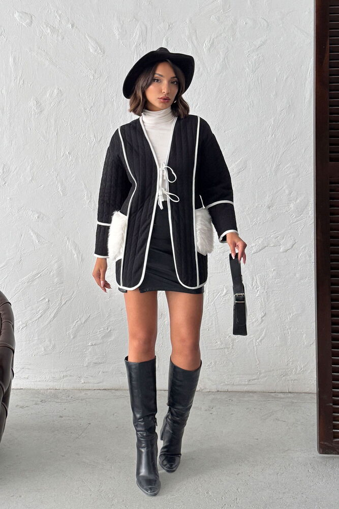 Topshow - Toptan Peluş Cep Detaylı Kapitone Ceket