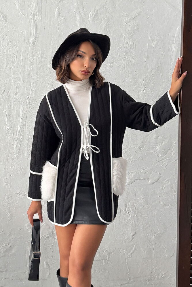 Topshow - Toptan Peluş Cep Detaylı Kapitone Ceket