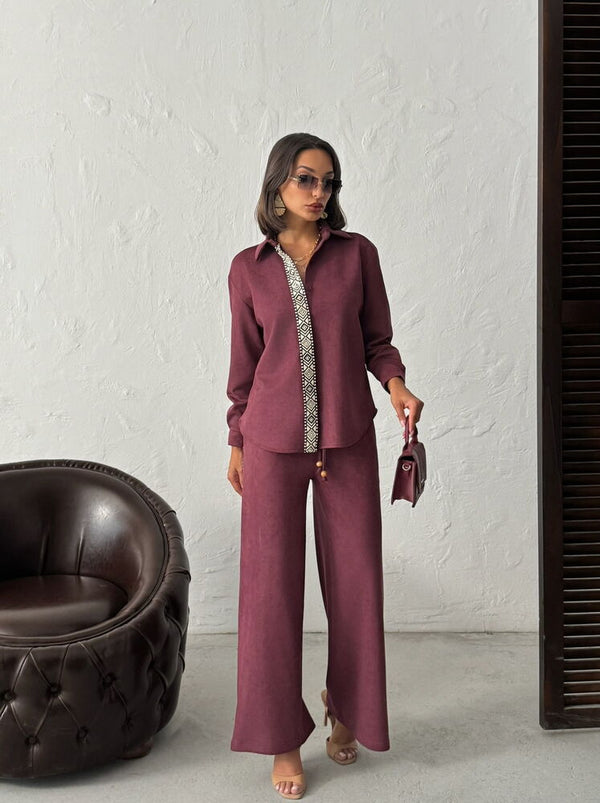 Topshow Şerit Detaylı Scuba Süet Pantolon -| F1972
