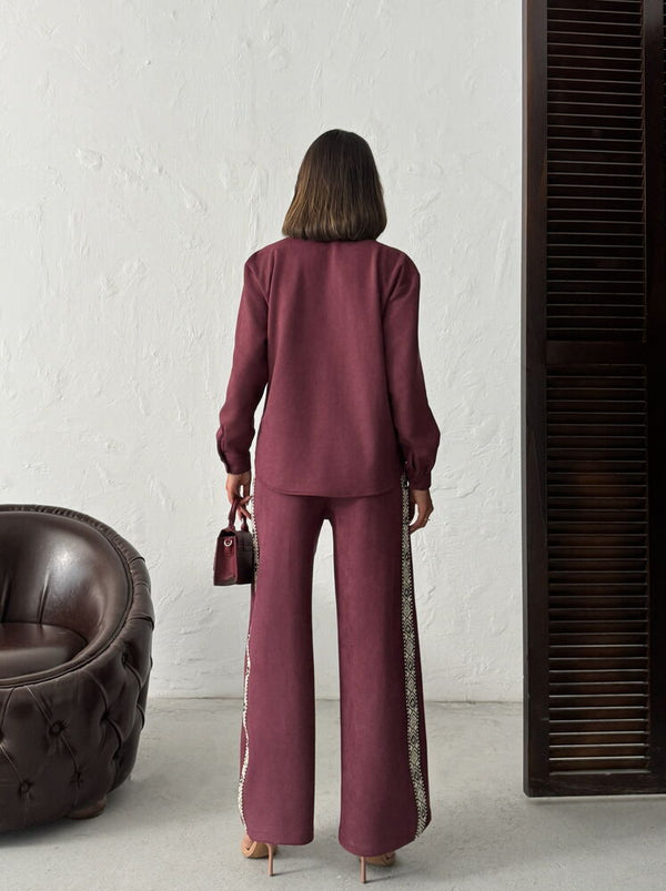Topshow Şerit Detaylı Scuba Süet Pantolon -| F1972