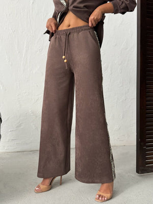 Topshow Şerit Detaylı Scuba Süet Pantolon - | F1972