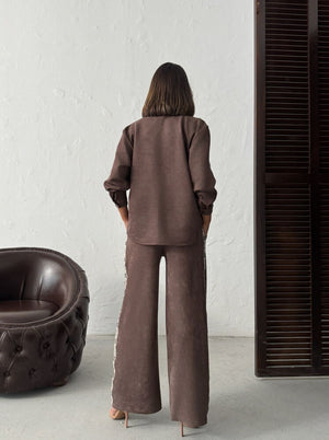 Topshow Şerit Detaylı Scuba Süet Pantolon - | F1972