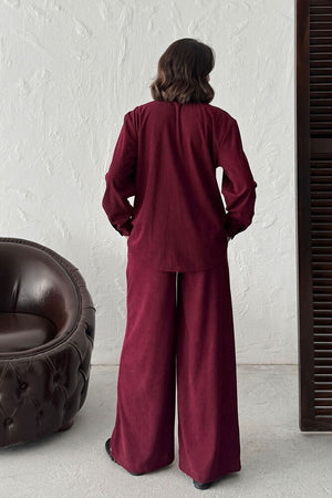 Topshow - Toptan Fitilli Kadife Pantolon - Bordo