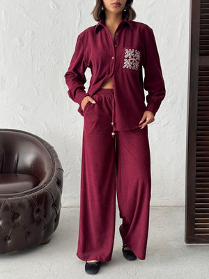 Topshow - Toptan Fitilli Kadife Pantolon - Bordo