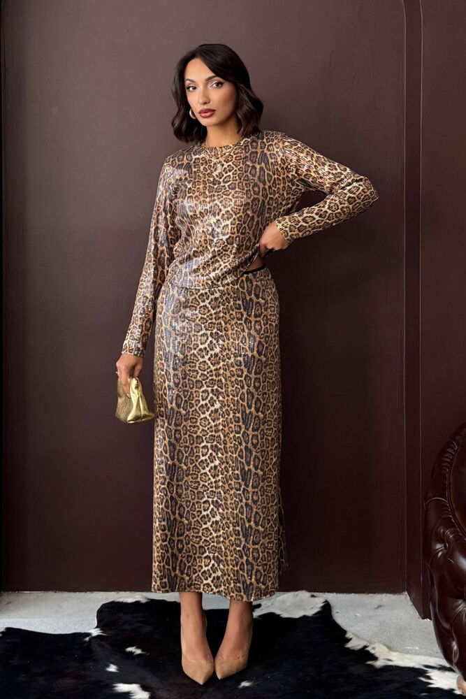 Topshow - Toptan Trend Leopar Desenli Etek - Günlükten Geceye Şıklık