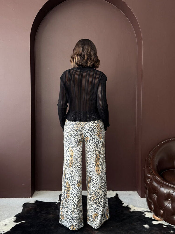 Topshow - Toptan Trend Leopar Desenli Bol Paça Pantolon - Günlük Ve Gece - Açık Leopar