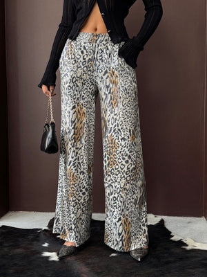 Topshow - Toptan Trend Leopar Desenli Bol Paça Pantolon - Günlük Ve Gece - Açık Leopar