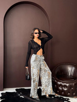 Topshow - Toptan Trend Leopar Desenli Bol Paça Pantolon - Günlük Ve Gece - Açık Leopar