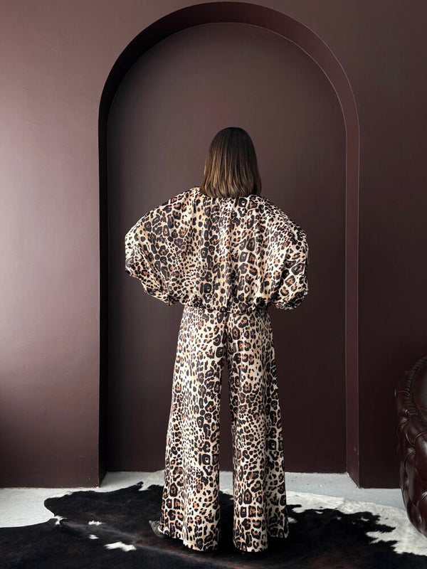 Topshow Leopar Baskılı Saten Toptan Mont - Leopar | F2032