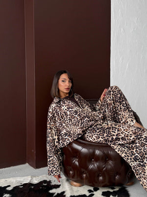 Topshow Leopar Baskılı Saten Toptan Mont - Leopar | F2032