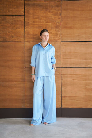 Saten Pantolon - Mavi | F2052 - Topshow