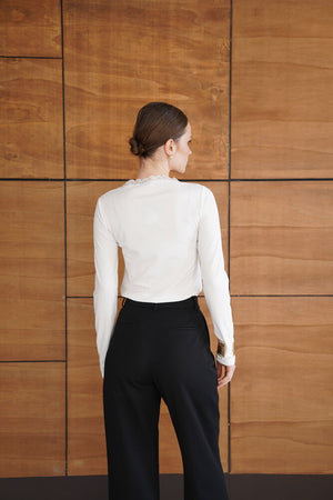 Yakası Dantel Detaylı Sweatshırt - Krem | F2088 - Topshow