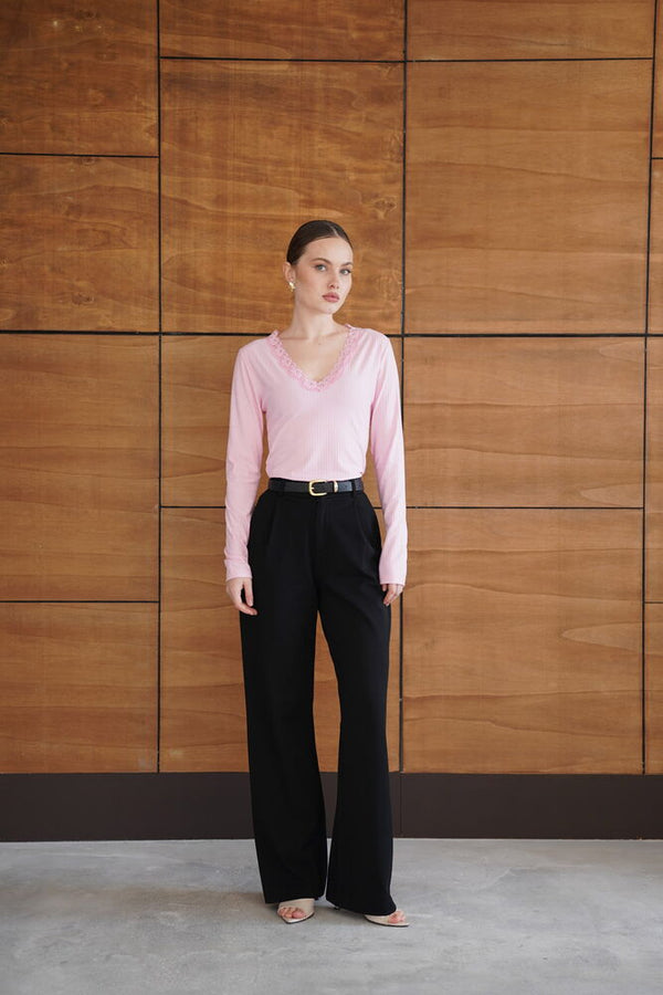 Yakası Dantel Detaylı Sweatshırt - Pembe | F2088 - Topshow