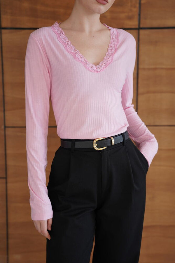 Yakası Dantel Detaylı Sweatshırt - Pembe | F2088 - Topshow
