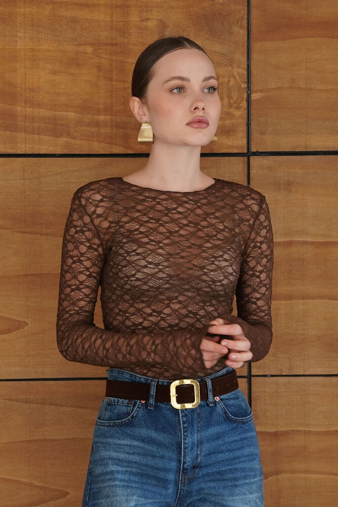 Dantel Toptan Bluz - Kahve | F2092 - Topshow