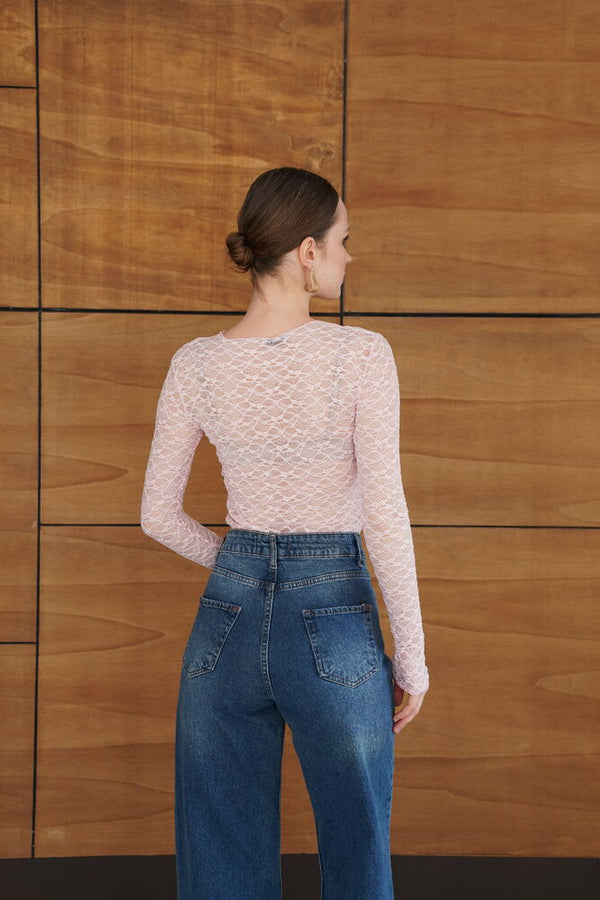 Dantel Toptan Bluz - Pembe | F2092 - Topshow