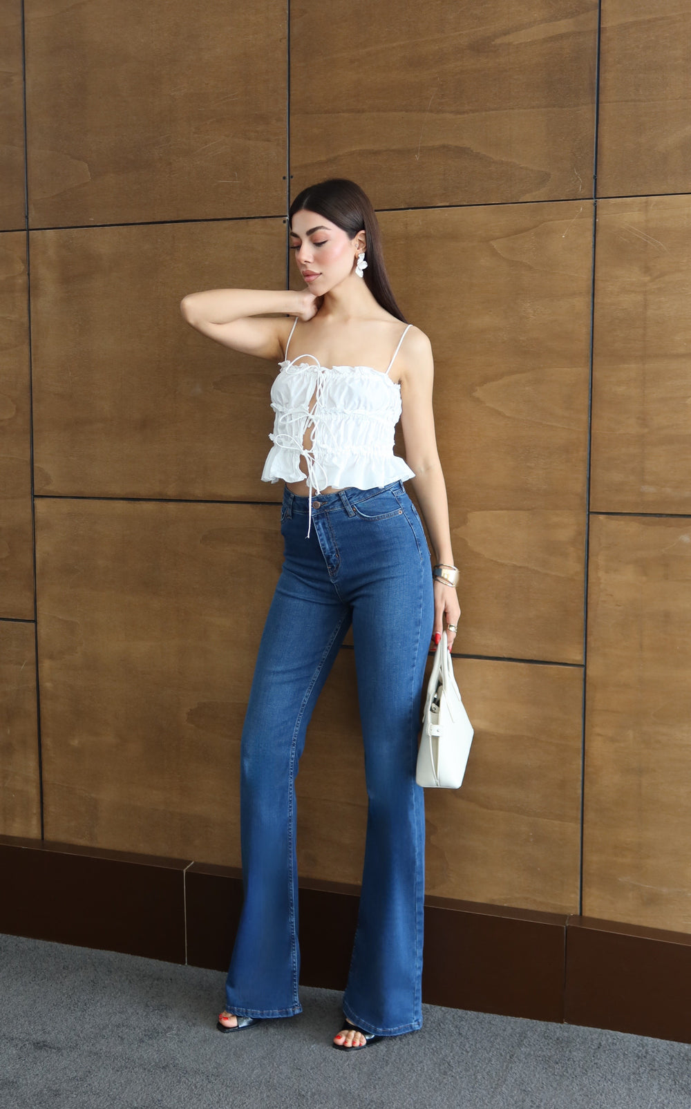 Yüksek Bel Yarım İspanyol Paça Blue Jean Pantolon