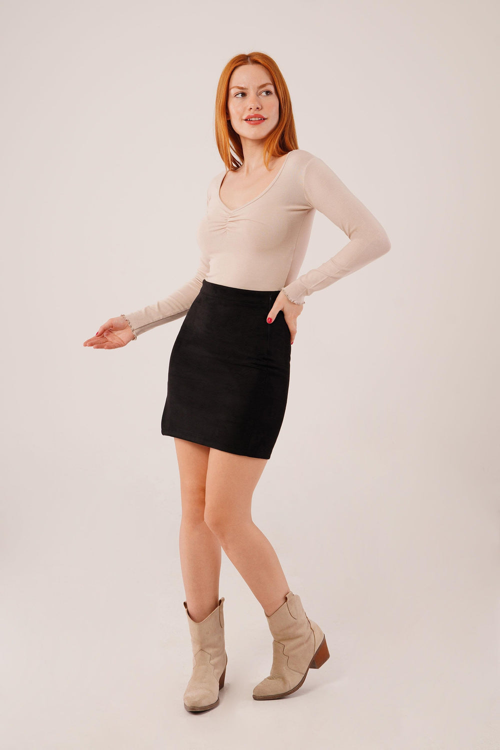 Geniş Yaka Krem Toptan Basic Body Bluz Krem S