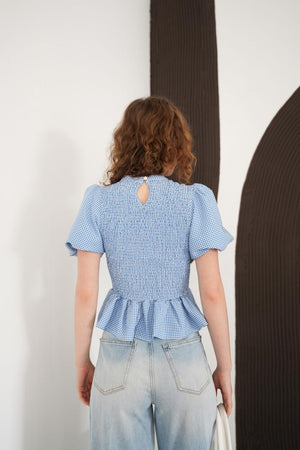 Gipeli Bisiklet Yaka T Toptan Bluz - Saks | D2999 - Topshow
