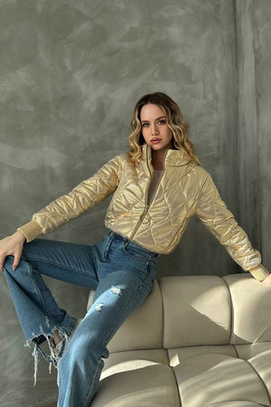 Fermuarlı Parlak Toptan Mont - Gold