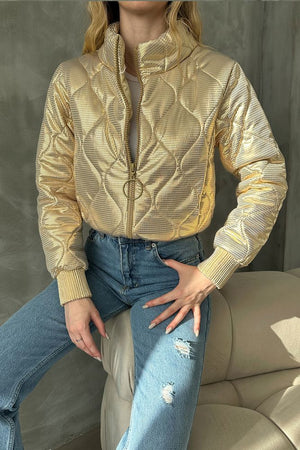 Fermuarlı Parlak Toptan Mont - Gold
