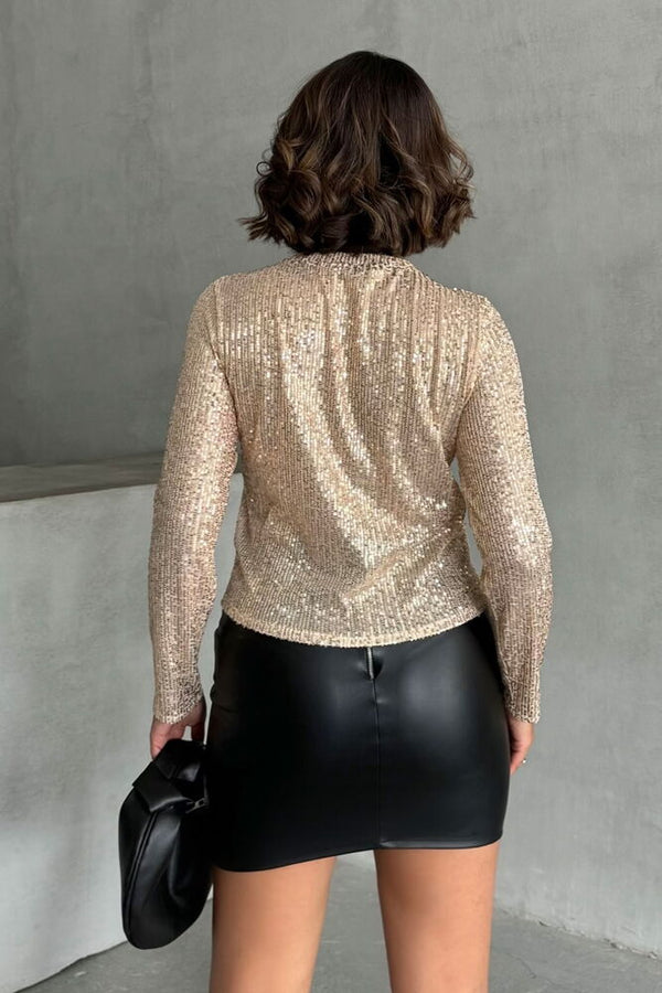 Pullu Toptan Bluz - Gold Taş
