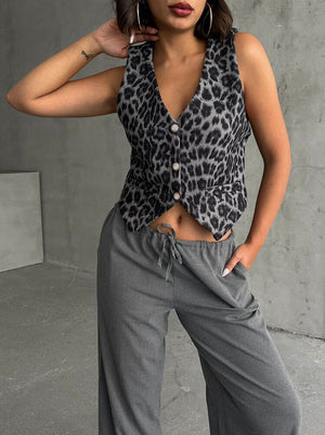 Kaşe Toptan Yelek - Gri Leopar