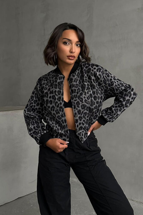 Kaşe Toptan Mont - Gri Leopar