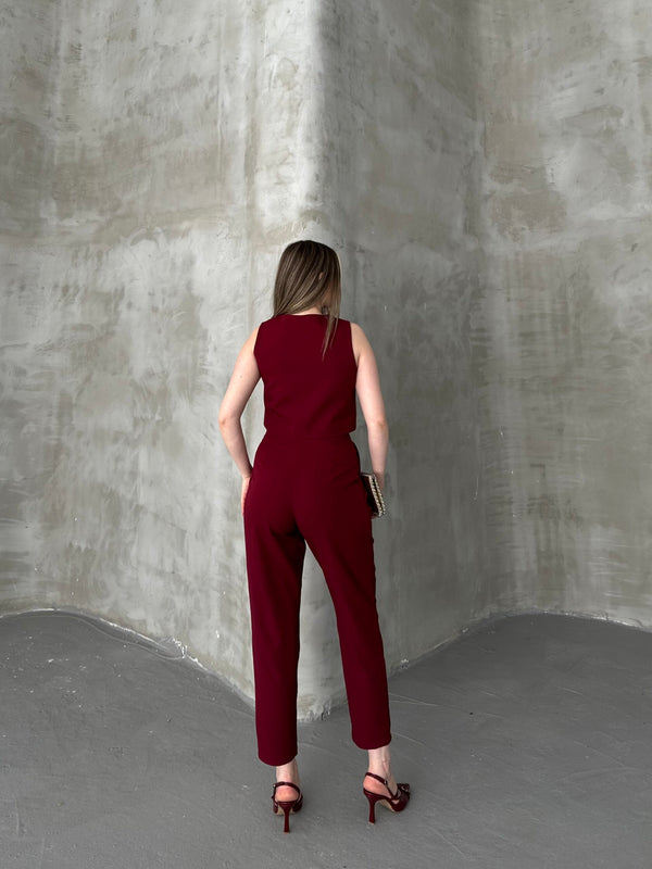 Yelek Pantolon Takım - Bordo