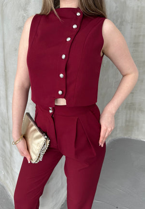 Yelek Pantolon Takım - Bordo