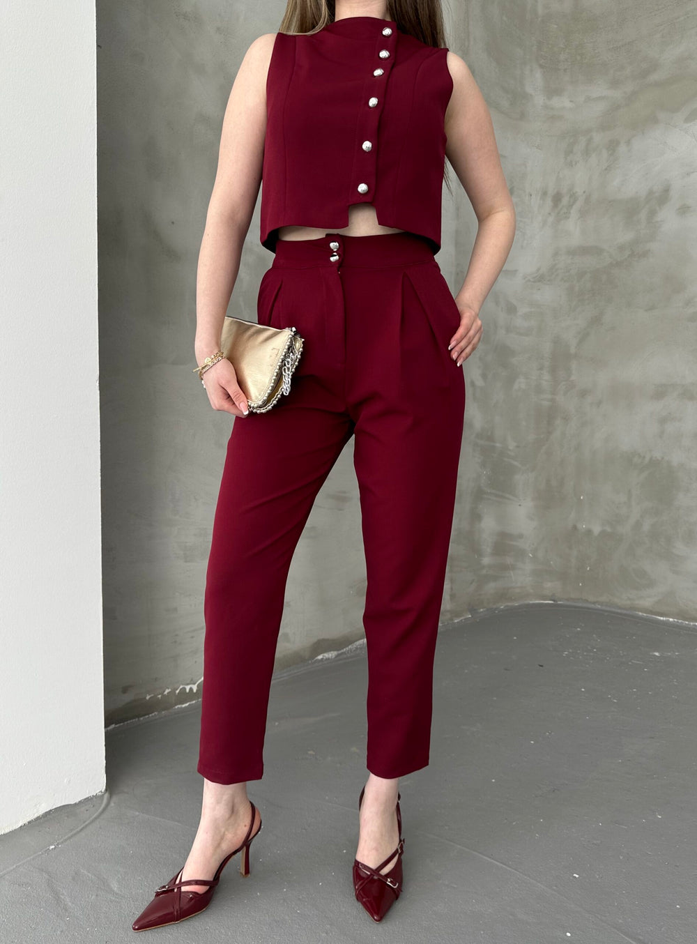 Set vestă și pantaloni - Burgundy