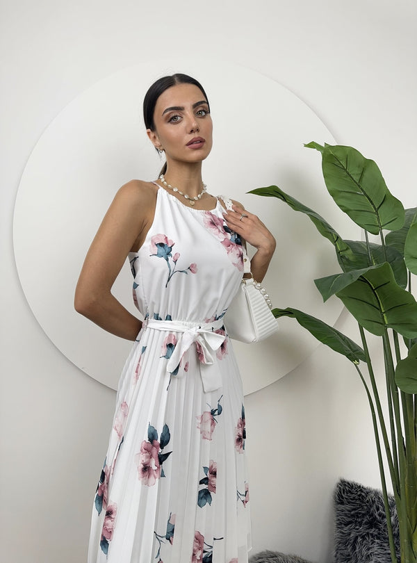 2158 GÜL DESENLİ BAĞCIKLI ELBİSE