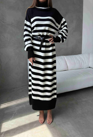 Rochie tricotată cu curea 1017 - Negru