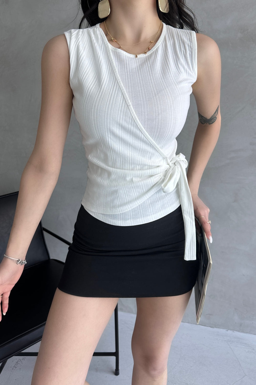 Askılı Önü Kruvaze Bağlamalı Bluz