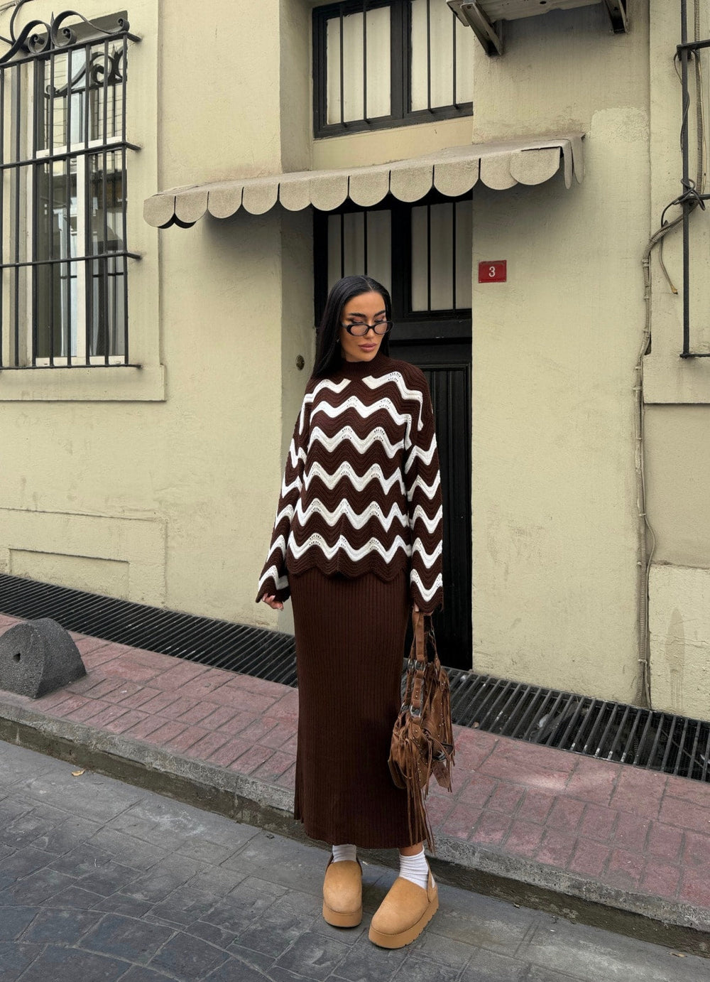 Zigzak Desenli Kazak Ve Elbise Triko Takım