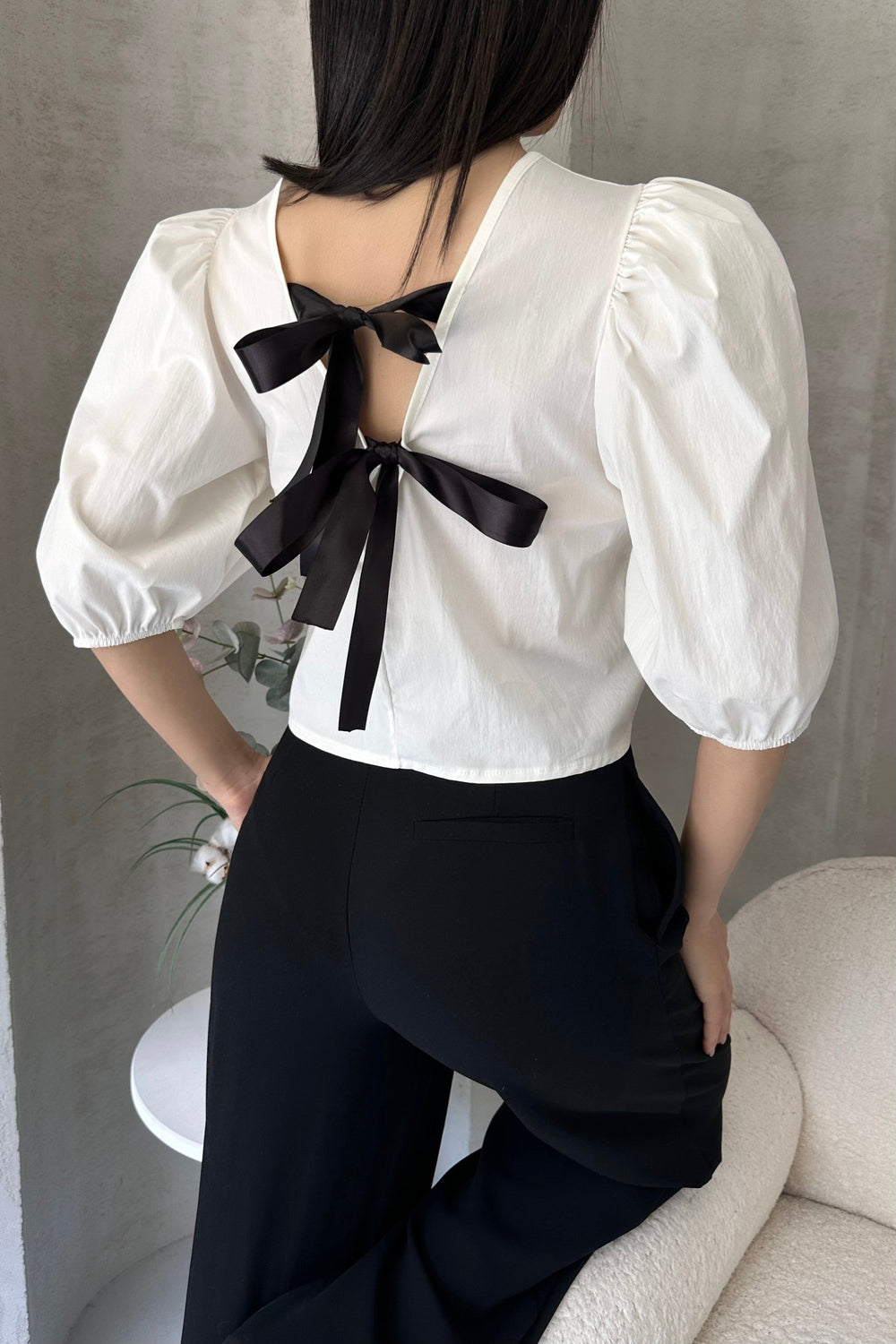 Karpuz Kol Sırtı Fiyonk Detaylı Poplin Bluz