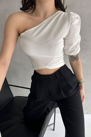 Tek Omuz Prenses Kol Crep Bluz
