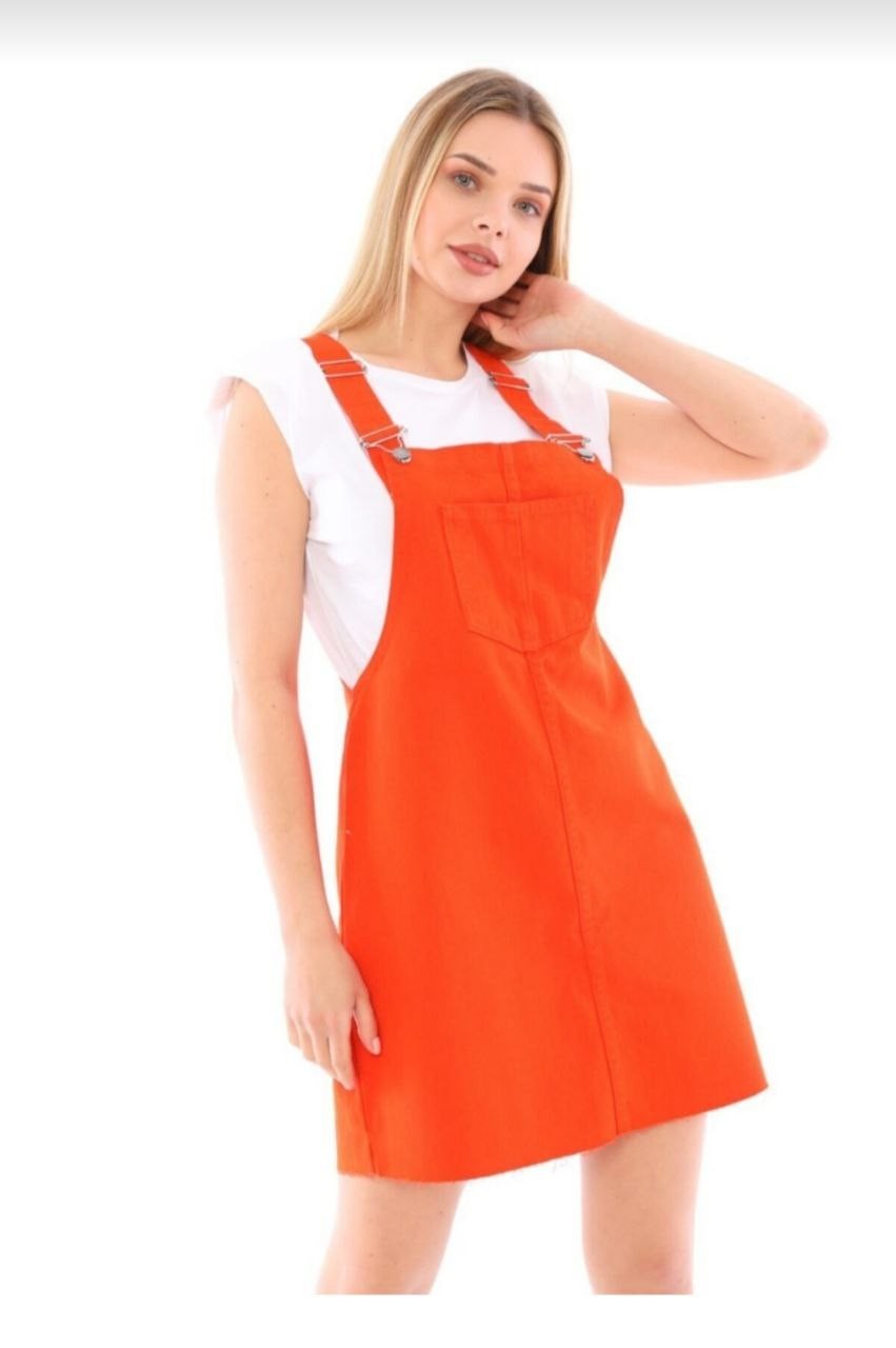 Askılı Denim Salopet Etek