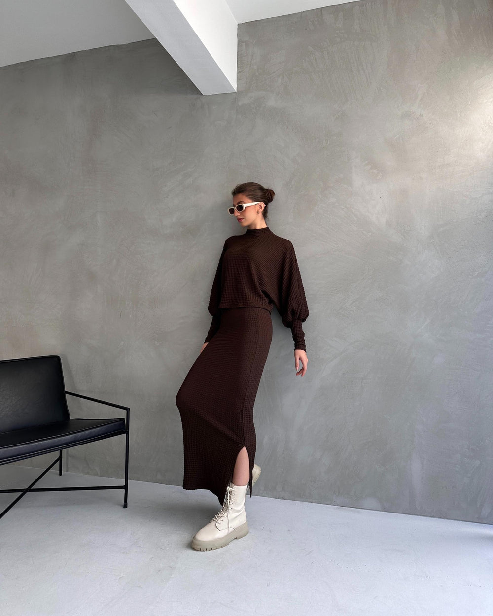 Dokulu Yırtmaç Detaylı Etek Ve Bluz 2'Lİ Takım