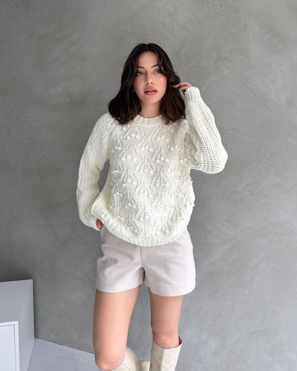 Bisiklet Yaka Bürümcük Detaylı Triko Kazak