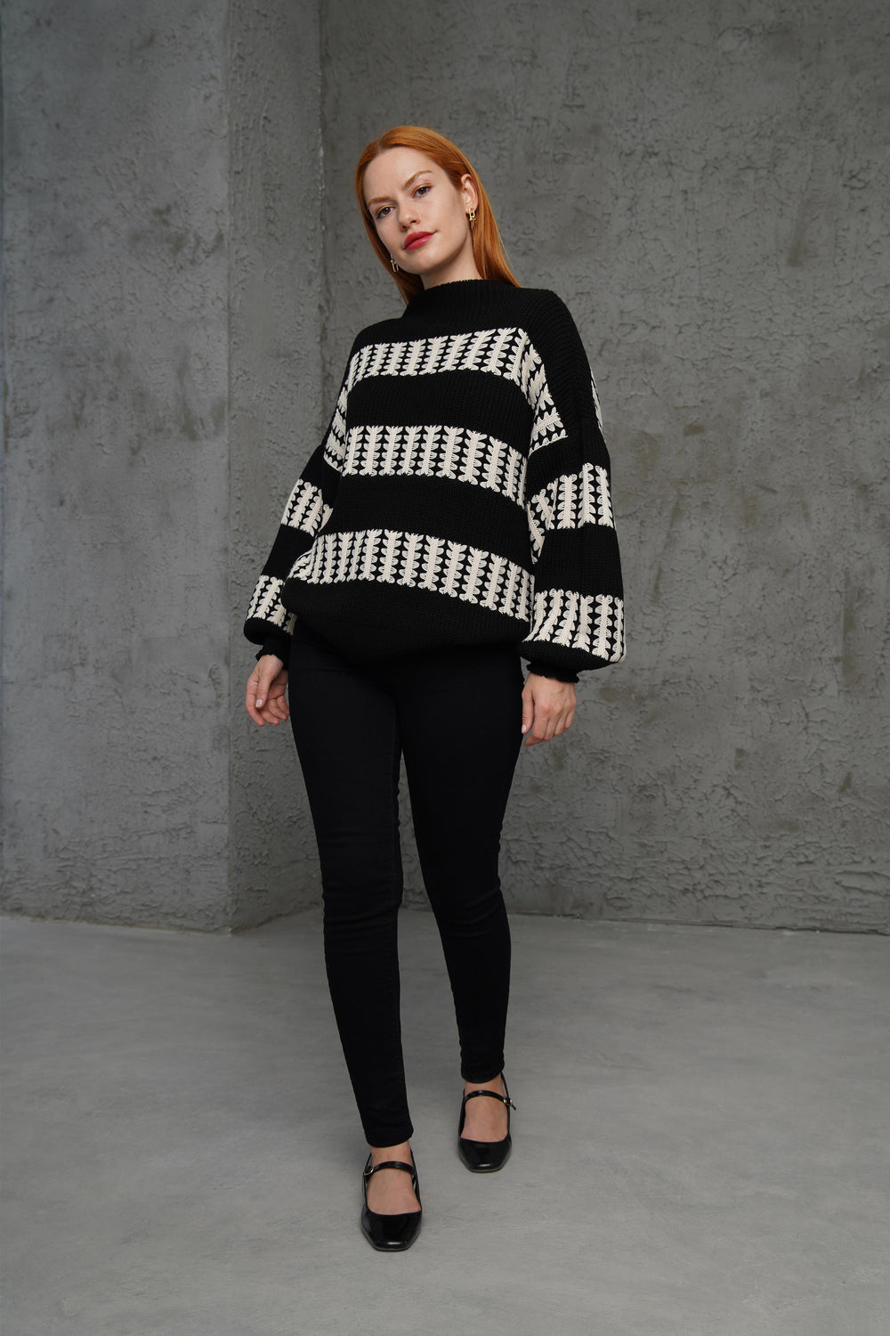 İp Geçişli Çift Renk Siyah Kazak Siyah STD