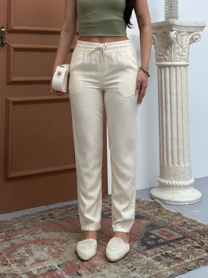 Bel Lastikli Jogger Krem Pantolon