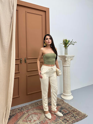 Bel Lastikli Jogger Krem Pantolon