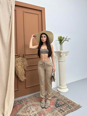 Kadın Bel Lastikli Dar Paça Vızon Jogger Pantolon