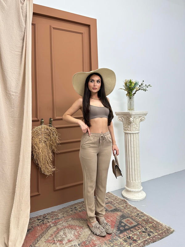 Kadın Bel Lastikli Dar Paça Vızon Jogger Pantolon