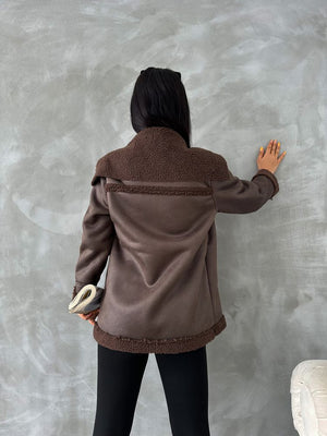 Deri Fermuarlı Yakası Kürklü Toptan Mont