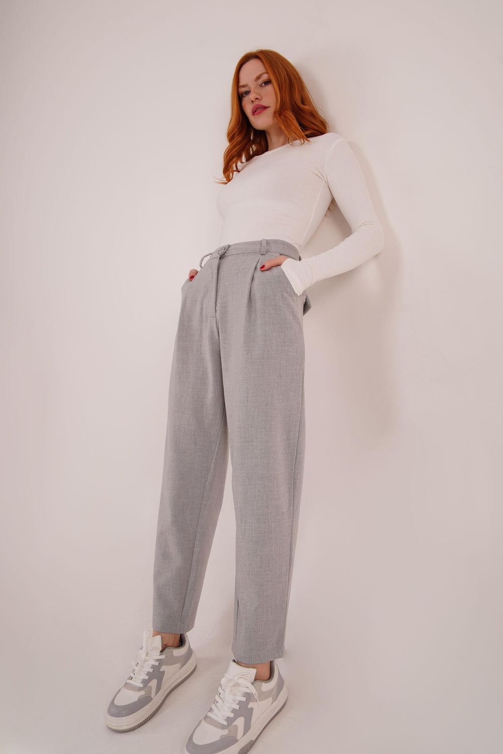 Kapama Cep Detaylı Toptan Gri Pantolon Gri S