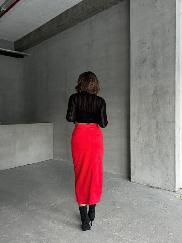 Süet Toptan Etek - Kırmızı