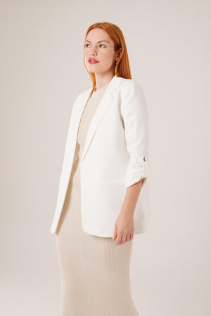 Kol Katlama Detaylı Toptan Ekru Blazer Ceket