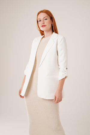 Kol Katlama Detaylı Toptan Ekru Blazer Ceket Ekru S